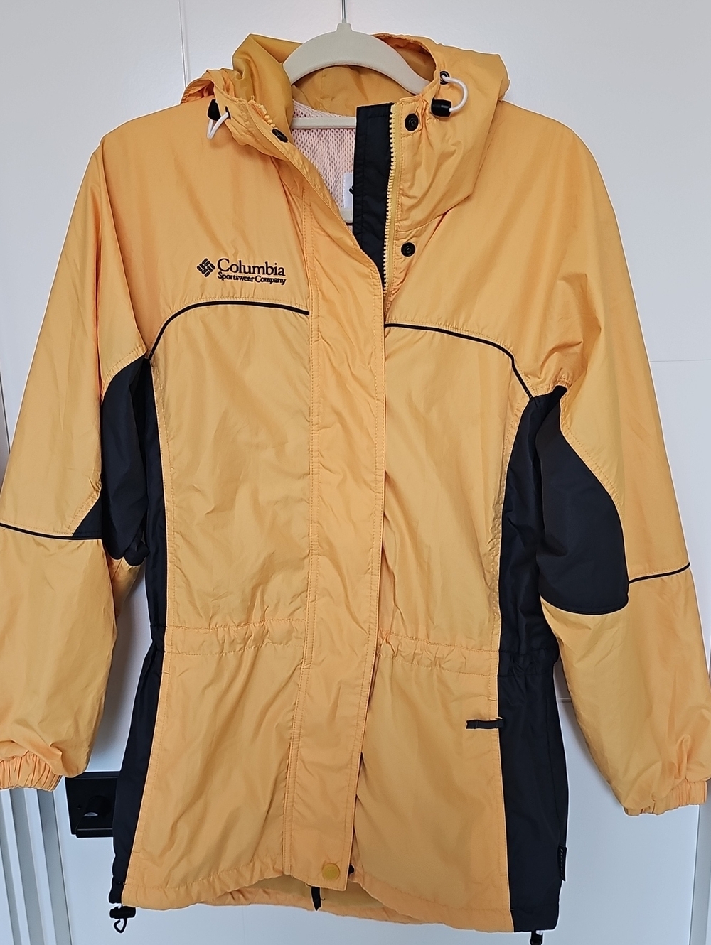 Columbia Yellow & Black Hooded Rain Spring Coat Jacket Sz Womens Small